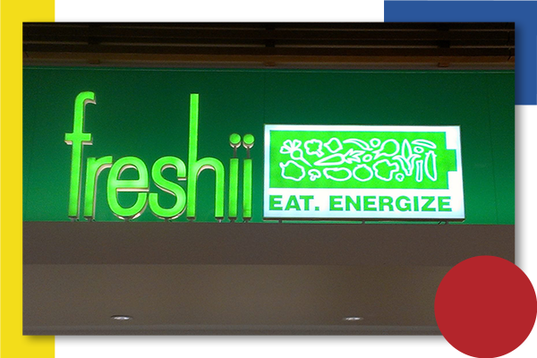 Illuminated channel letter sign for Freshii.